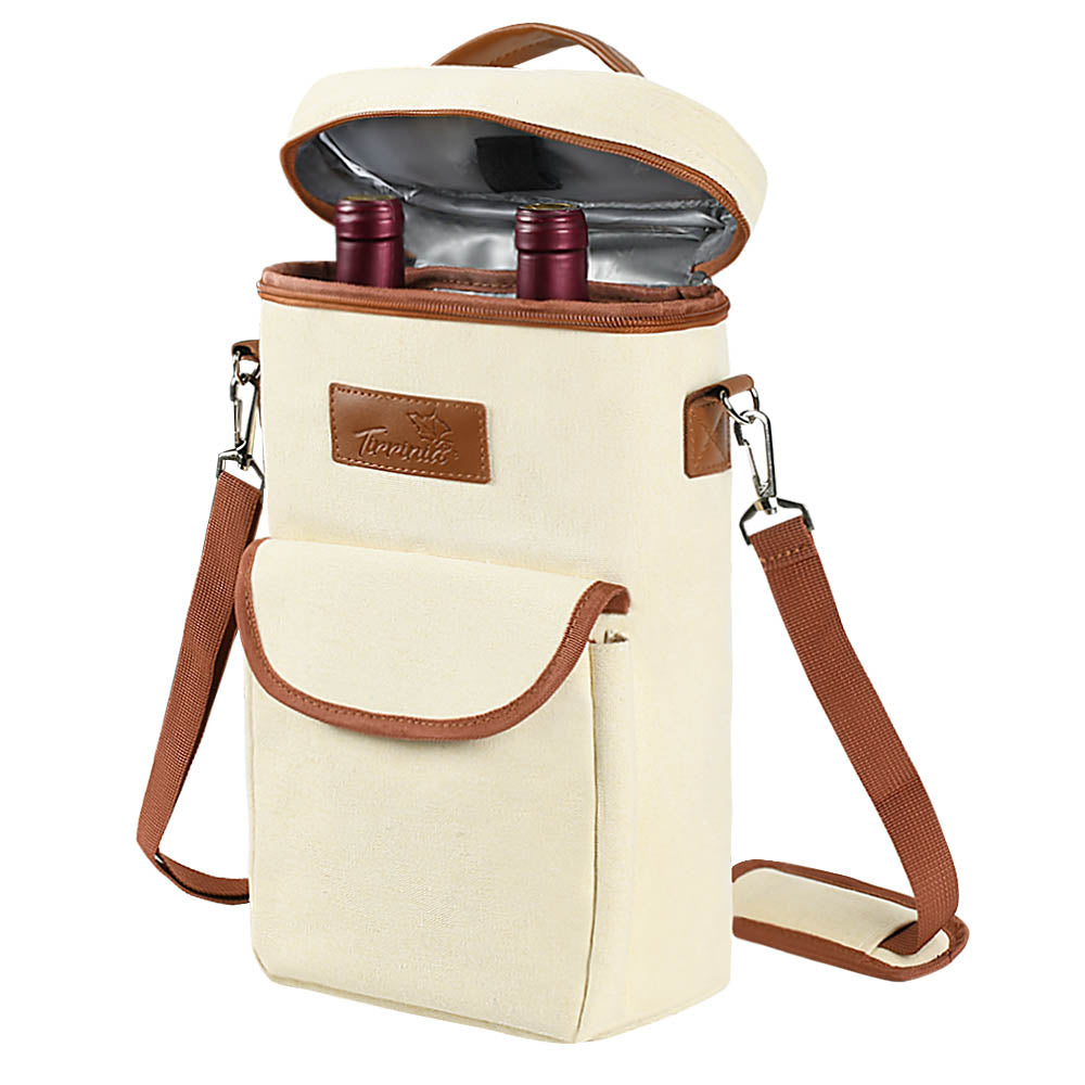 Tirrinia 2 Bottle Wine Gift Tote Carrier with Pocket