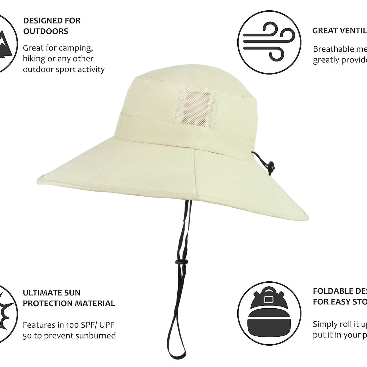 Solaris Outdoor Wide Brim Sun Hats Blocking UV Protection Cap UPF 50+ Foldable Mesh Net for Finishing, Hiking, Camping newarr