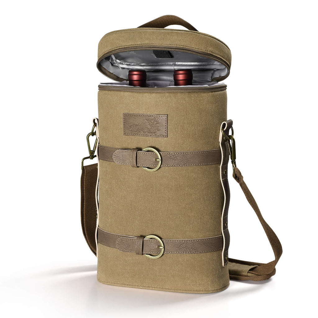 Tirrinia Vintage Canvas 2-Bottle Wine Tote — Rugged Style for Every Gathering - product photo
