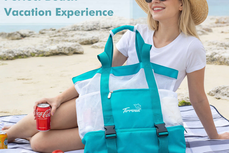 Tirrinia Mesh Beach Bag with Cooler Compartment, Extra Large Totes for Beach  Travel, Functional Fashion Beach Bag for Women