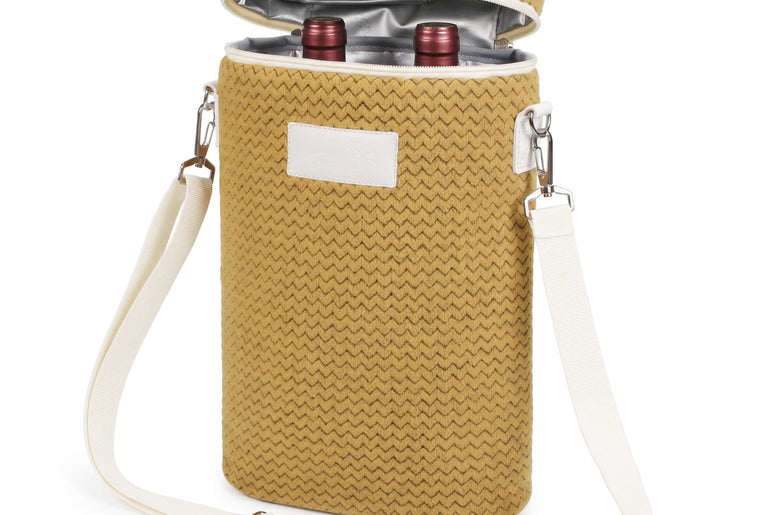 2-Bottle Insulated Wine Cooler Bag — Zipper-Top Tote with Detachable Shoulder Strap