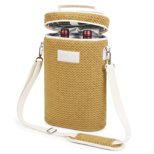2-Bottle Insulated Wine Cooler Bag — Zipper-Top Tote with Detachable Shoulder Strap