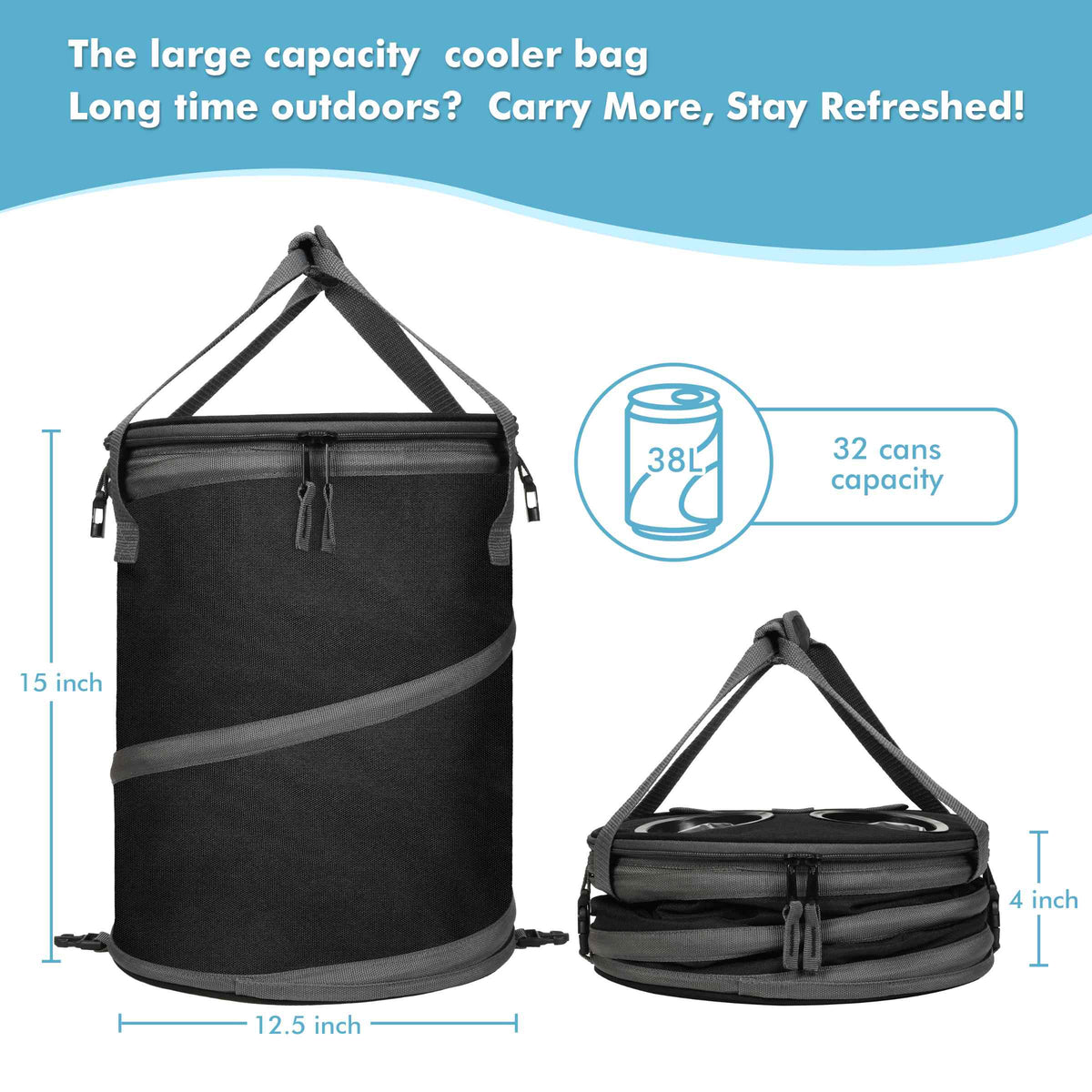 Tirrinia Collapsible Pop-Up Cylinder Cooler Bag