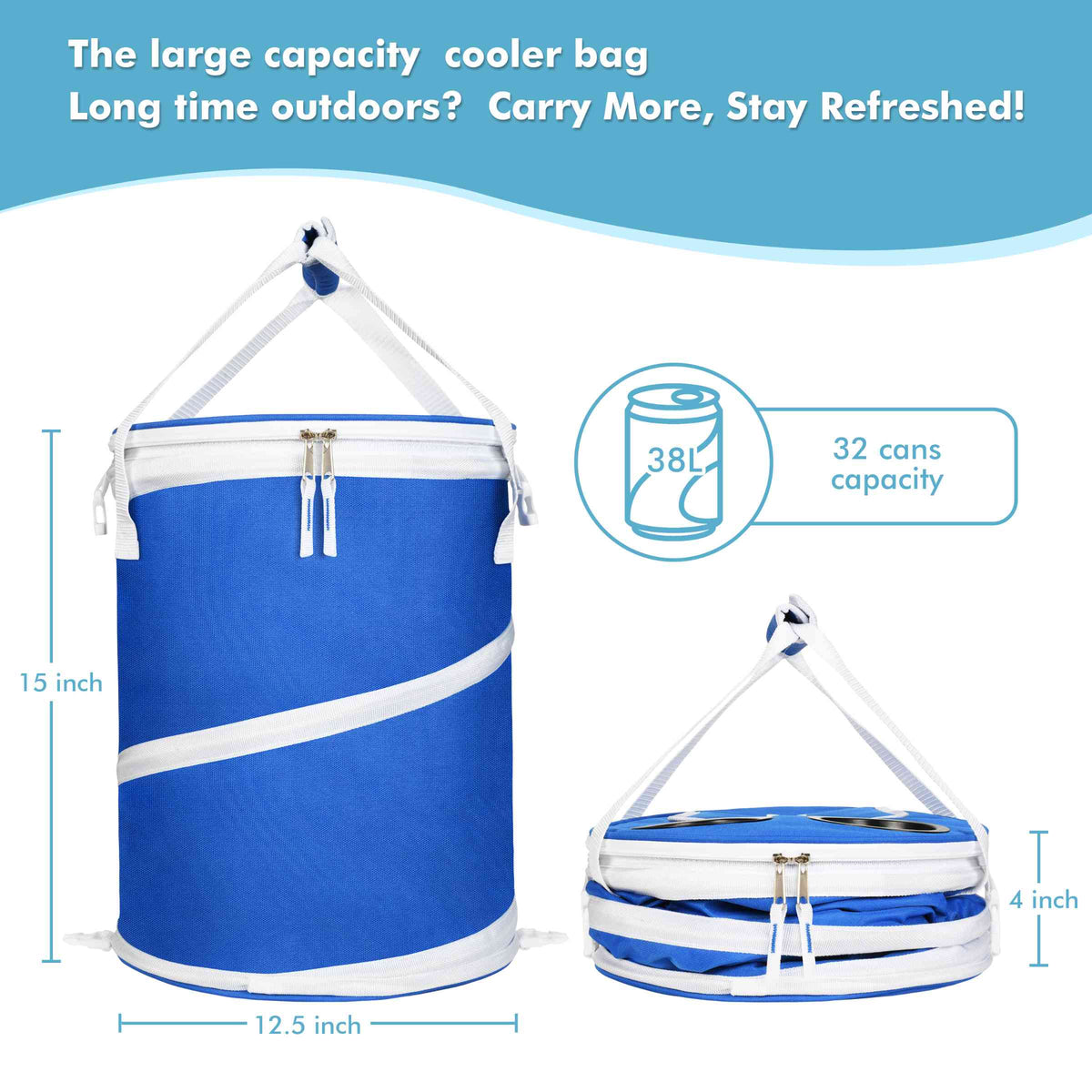 Tirrinia Collapsible Pop-Up Cylinder Cooler Bag