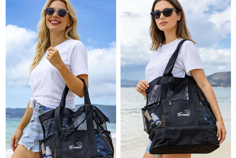 Tirrinia Mesh Beach Bag with Cooler Compartment, Extra Large Totes for Beach  Travel, Functional Fashion Beach Bag for Women