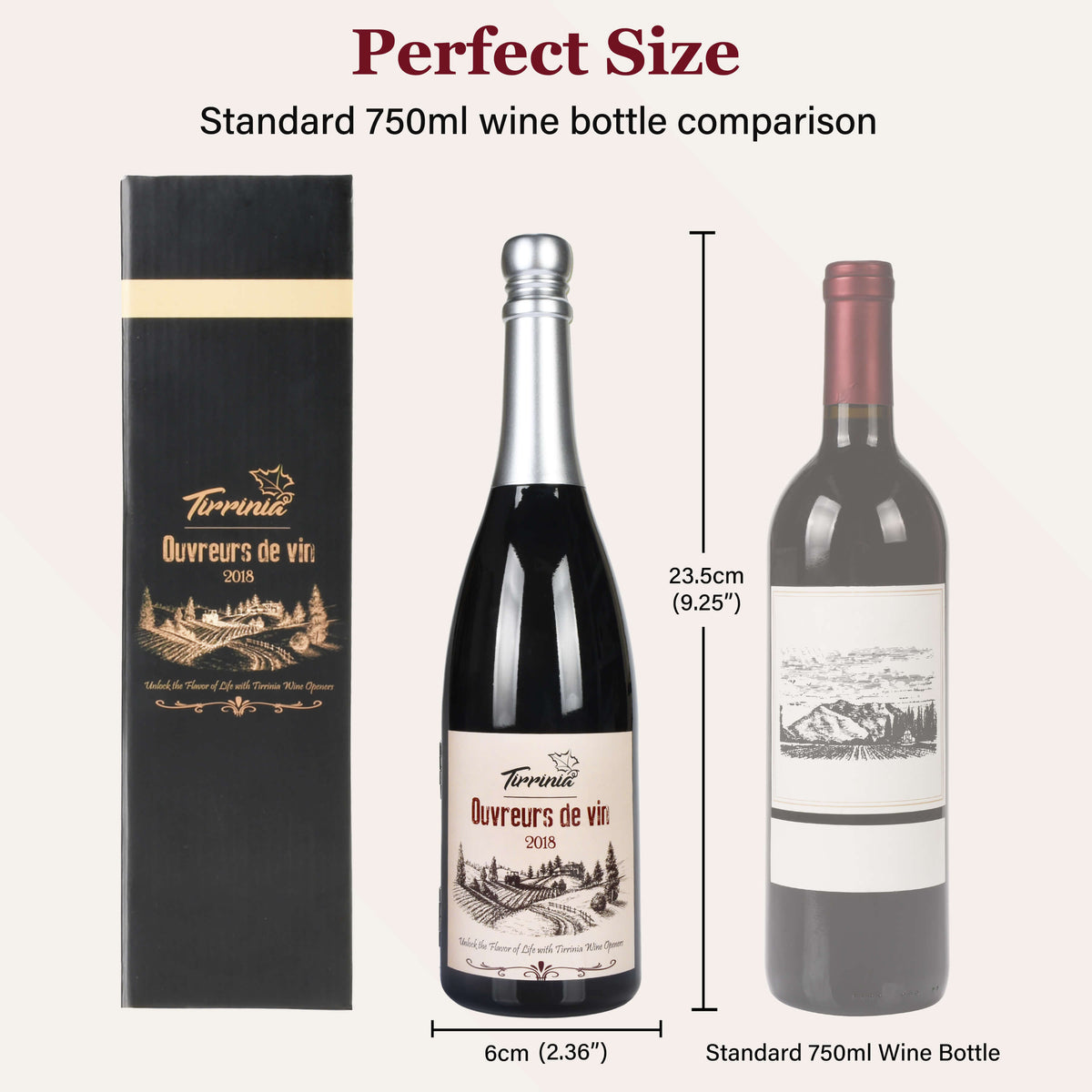 Tirrinia Wine Bottle Shaped Wine Opener Set — 3 or 5 Piece Premium Wine Tool Kit with Corkscrew, Pourer, Stopper & Drip Ring, Gift Box Included