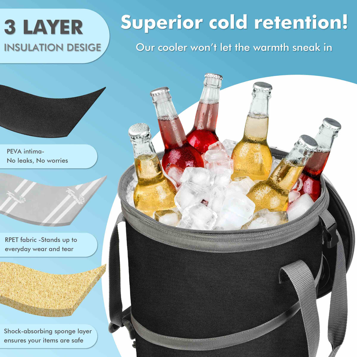 Tirrinia Collapsible Pop-Up Cylinder Cooler Bag