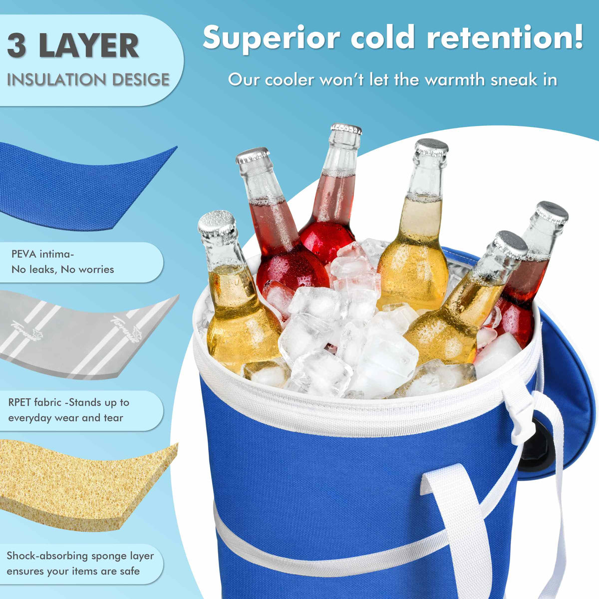 Tirrinia Collapsible Pop-Up Cylinder Cooler Bag