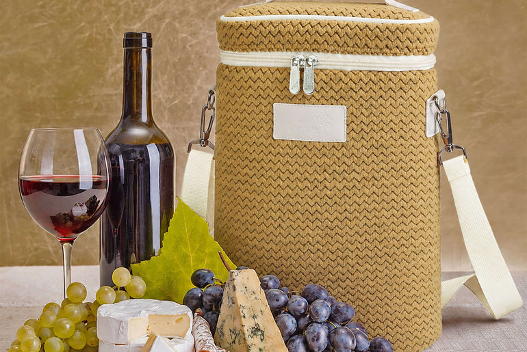 2-Bottle Insulated Wine Cooler Bag — Zipper-Top Tote with Detachable Shoulder Strap