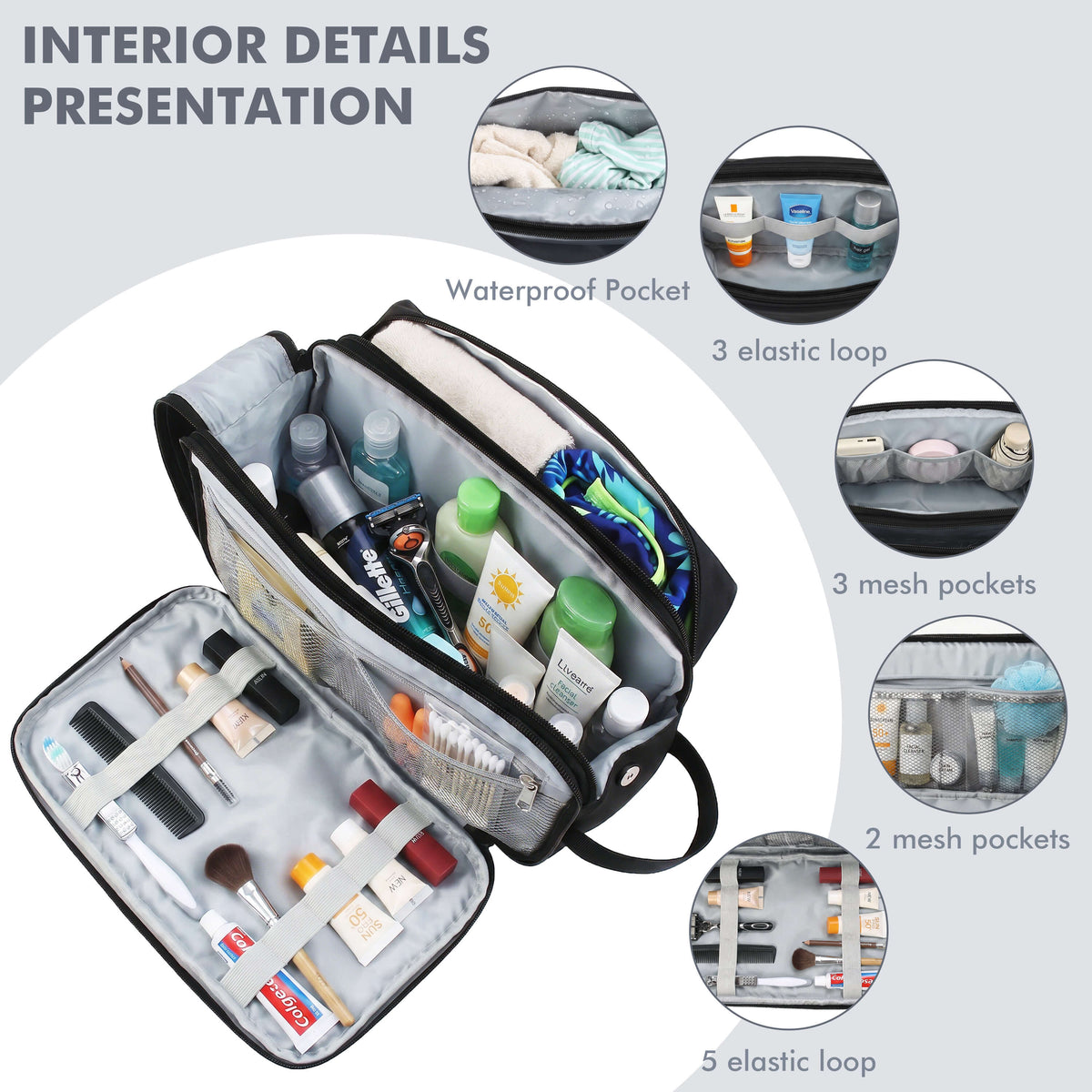 Tirrinia Travel Toiletry Bag – Waterproof Organizer with Dry & Wet Separation detail view