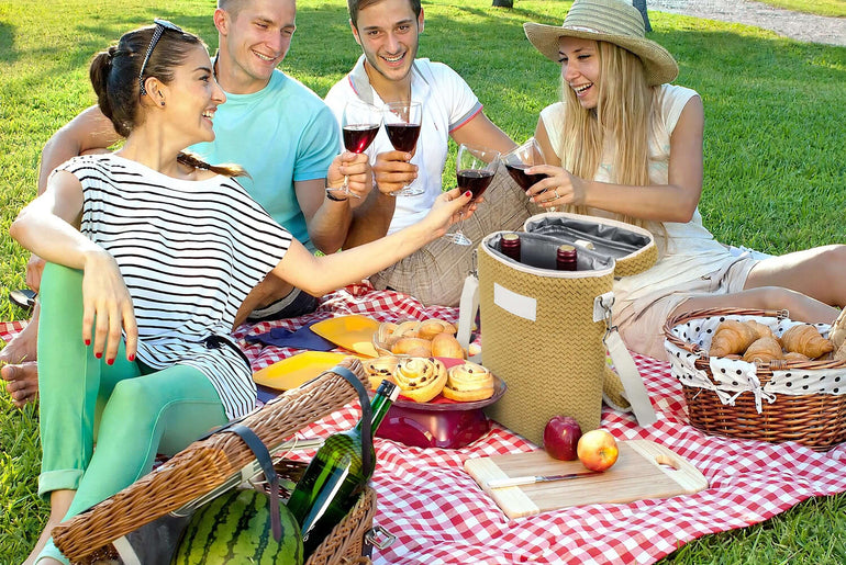 2-Bottle Insulated Wine Cooler Bag — Zipper-Top Tote with Detachable Shoulder Strap