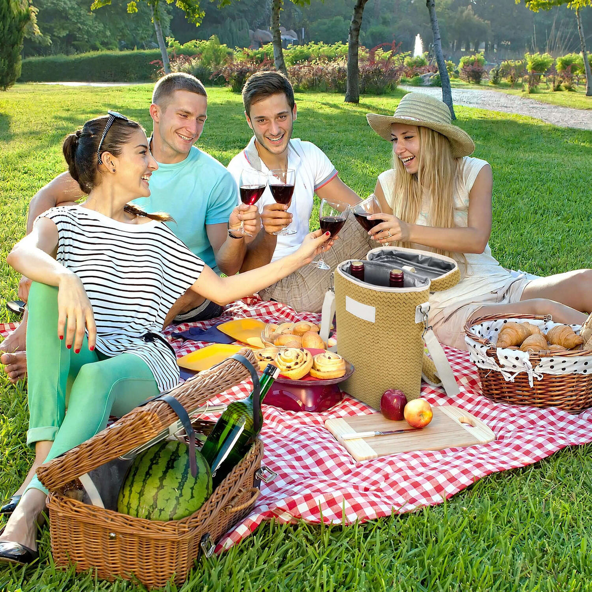 2-Bottle Insulated Wine Cooler Bag — Zipper-Top Tote with Detachable Shoulder Strap