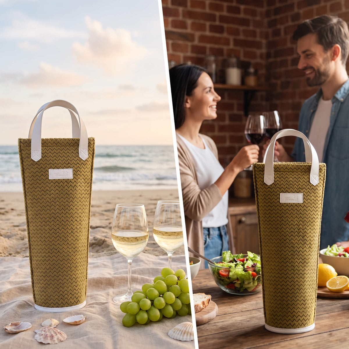 Insulated Single Wine Bottle Carrier — Auto-Seal Opening with PE Support Plate