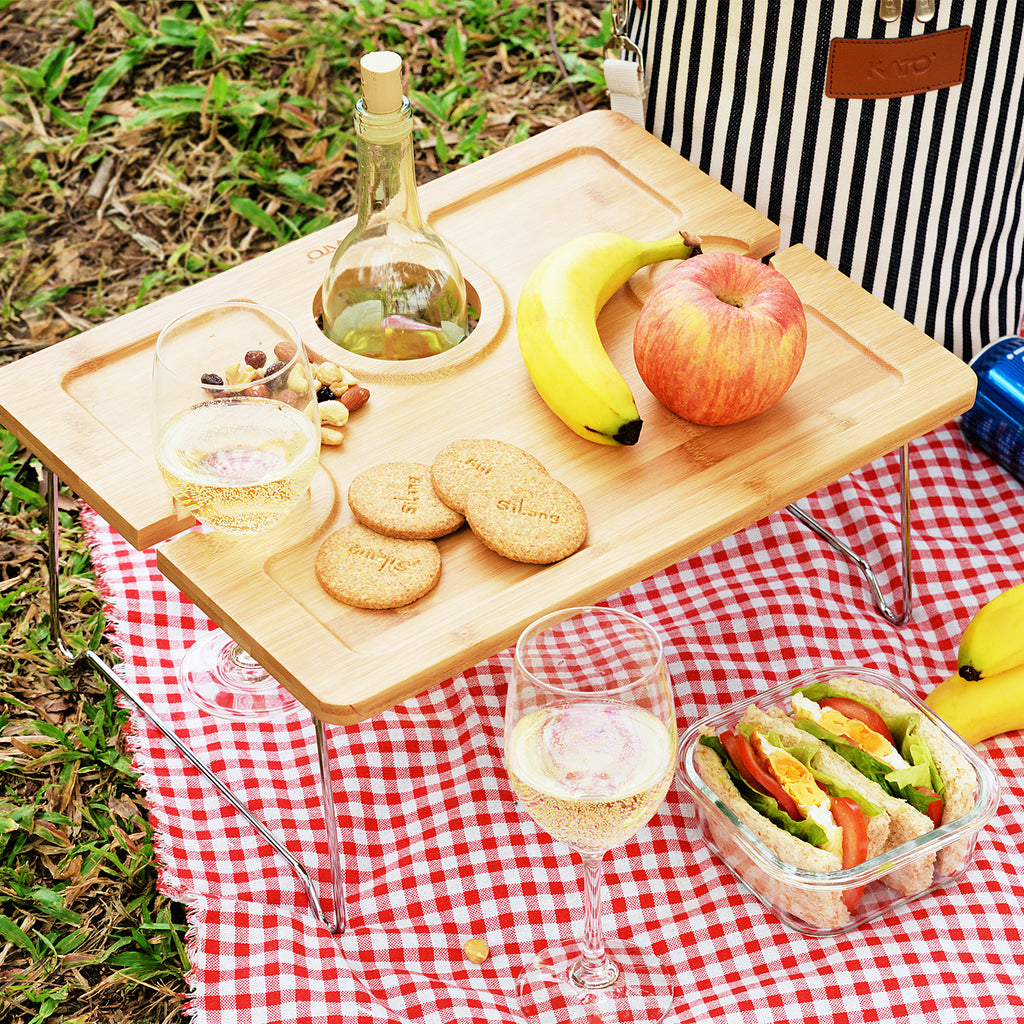 Collapsible Wooden Picnic Table with Iron Legs