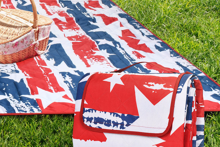 Quality Large Picnic Blanket 70" X 80" with USA Pattern Design