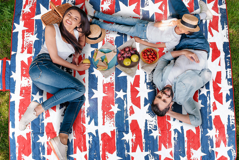 Quality Large Picnic Blanket 70" X 80" with USA Pattern Design