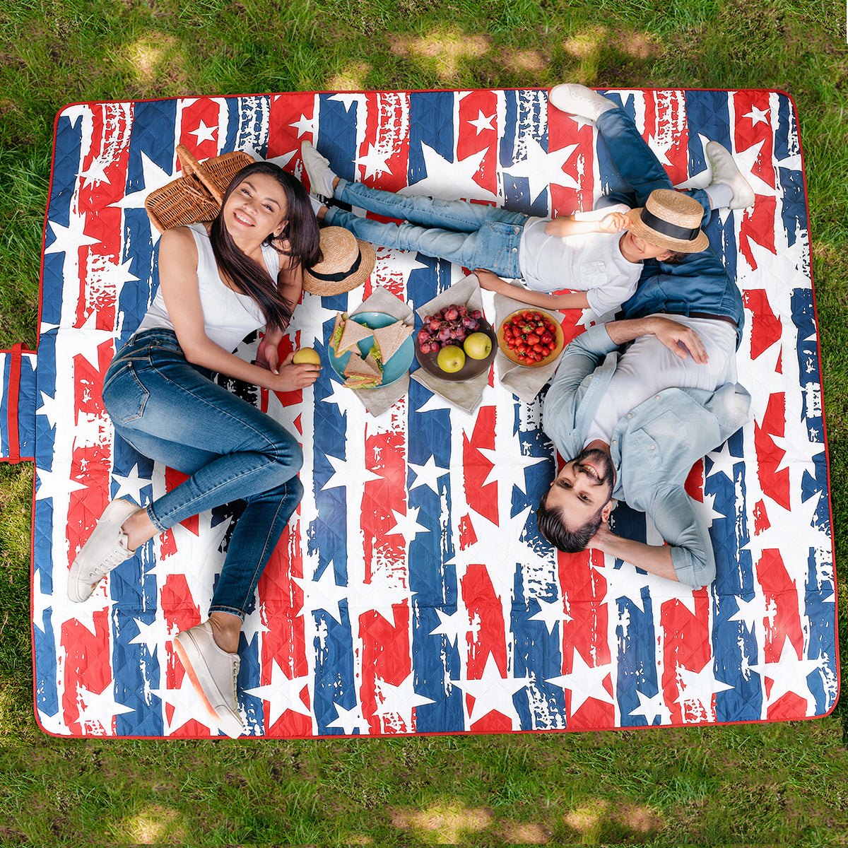 Quality Large Picnic Blanket 70" X 80" with USA Pattern Design