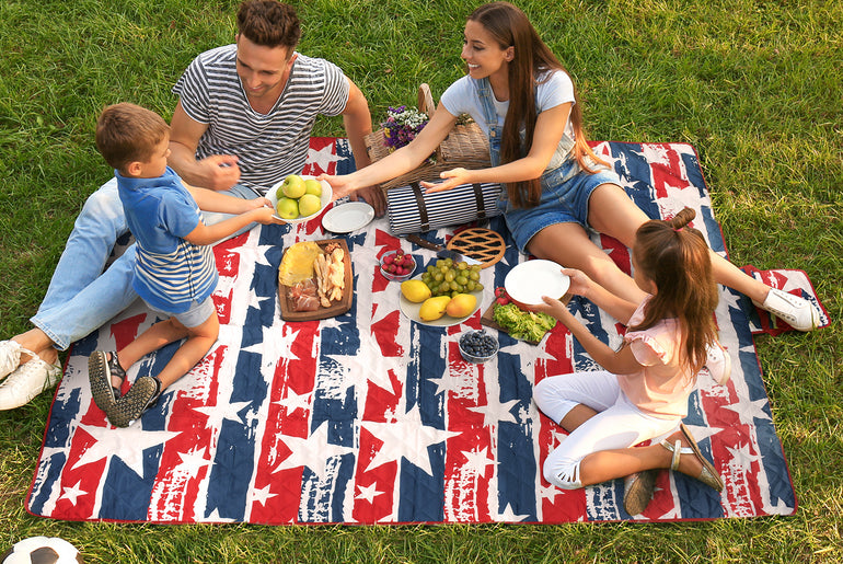 Quality Large Picnic Blanket 70" X 80" with USA Pattern Design