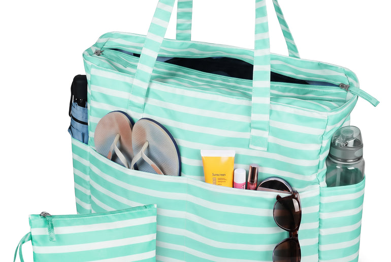 Tirrinia Extra Large Beach Tote Bag – Waterproof Travel Tote with Wet & Dry Separation front view