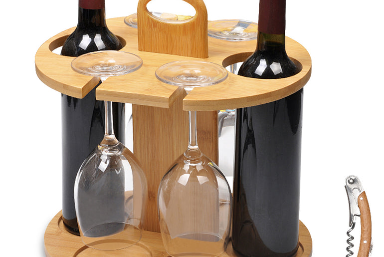 Tirrinia Bamboo Wine Bottle Holder with Corkscrew