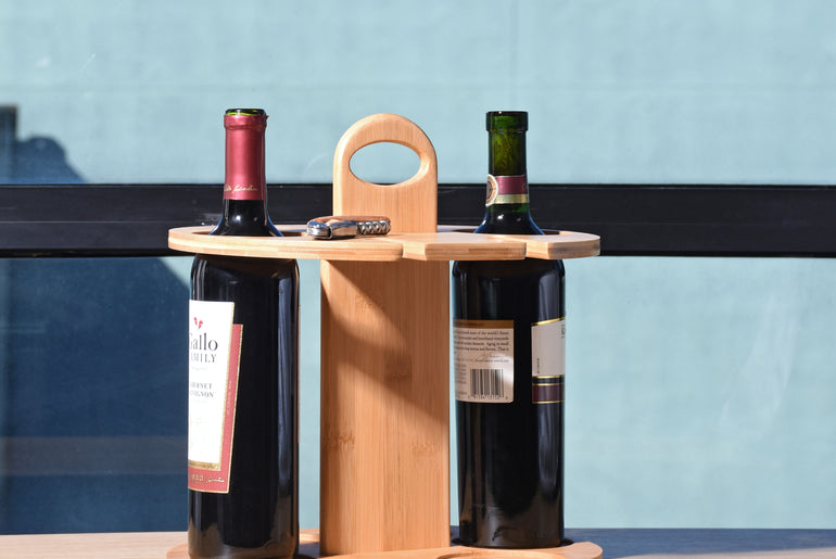 Tirrinia Bamboo Wine Bottle Holder with Corkscrew