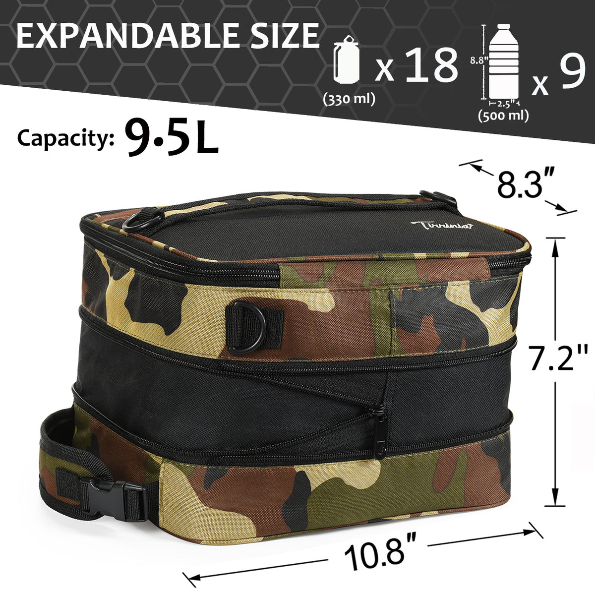 Tirrinia Expandable Insulated Lunch Cooler Bag Patchwork Color size chart