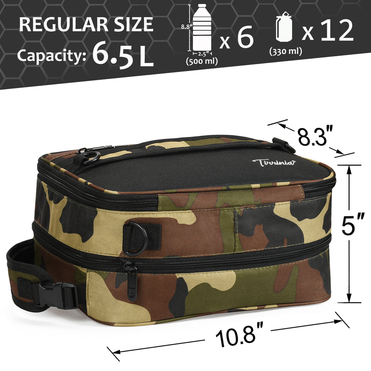 Tirrinia Expandable Camo Lunch Bag size chart