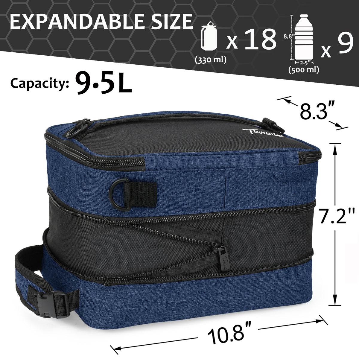 Tirrinia Expandable Insulated Lunch Cooler Bag Patchwork Color size chart