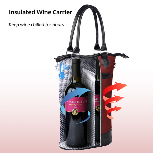 Tirrinia 2 Bottle Wine Gift Tote with Corkscrew for Outdoor