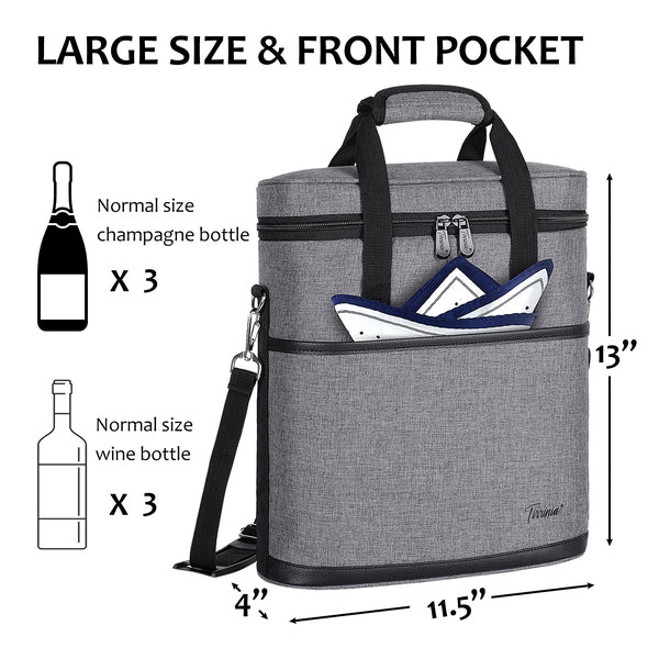 Tirrinia 3 Bottle Insulated Wine Tote Bag with Corkscrew
