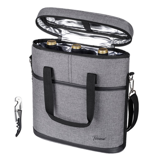 Tirrinia 3 Bottle Insulated Wine Tote Bag with Corkscrew