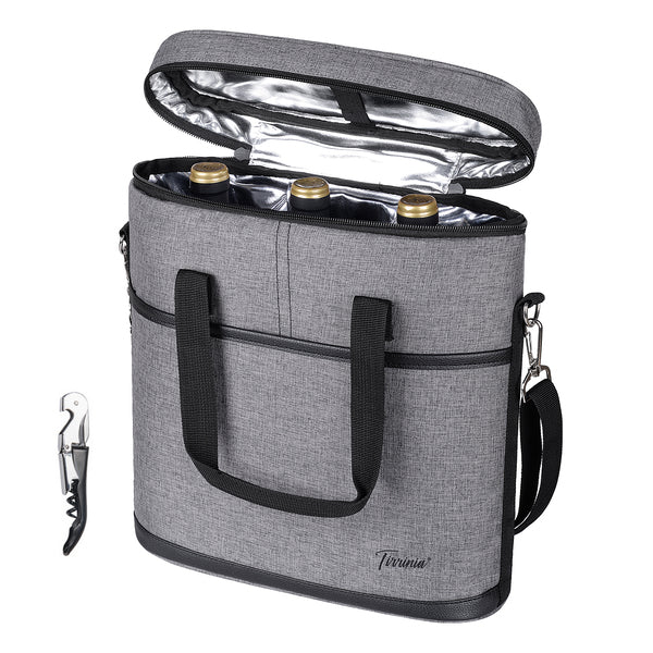 Tirrinia 3 Bottle Insulated Wine Tote Bag with Corkscrew