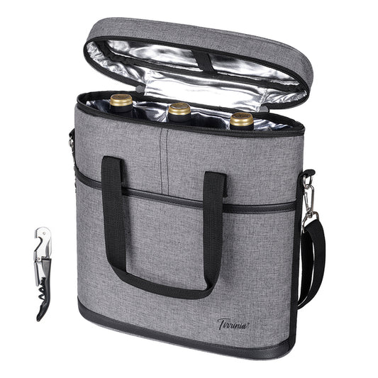 Tirrinia 3 Bottle Insulated Wine Tote Bag with Corkscrew