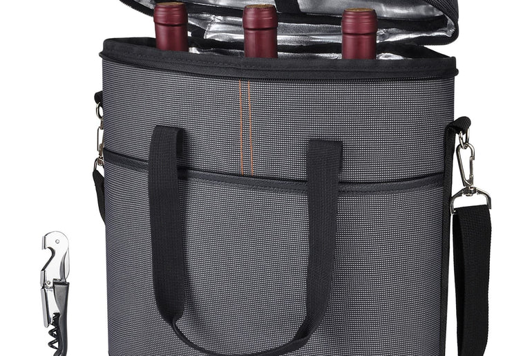 Tirrinia 3 Bottle Insulated Wine Tote Bag with Corkscrew