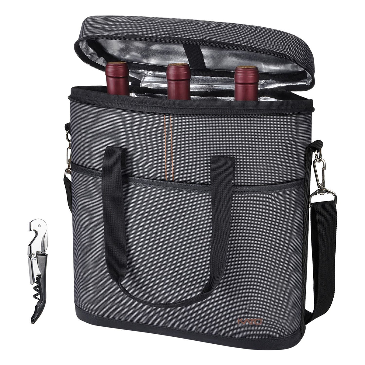 Tirrinia 3 Bottle Insulated Wine Tote Bag with Corkscrew