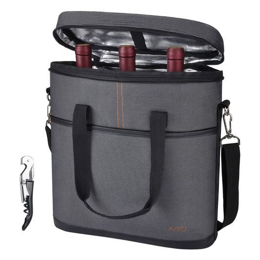 Tirrinia 3 Bottle Insulated Wine Tote Bag with Corkscrew