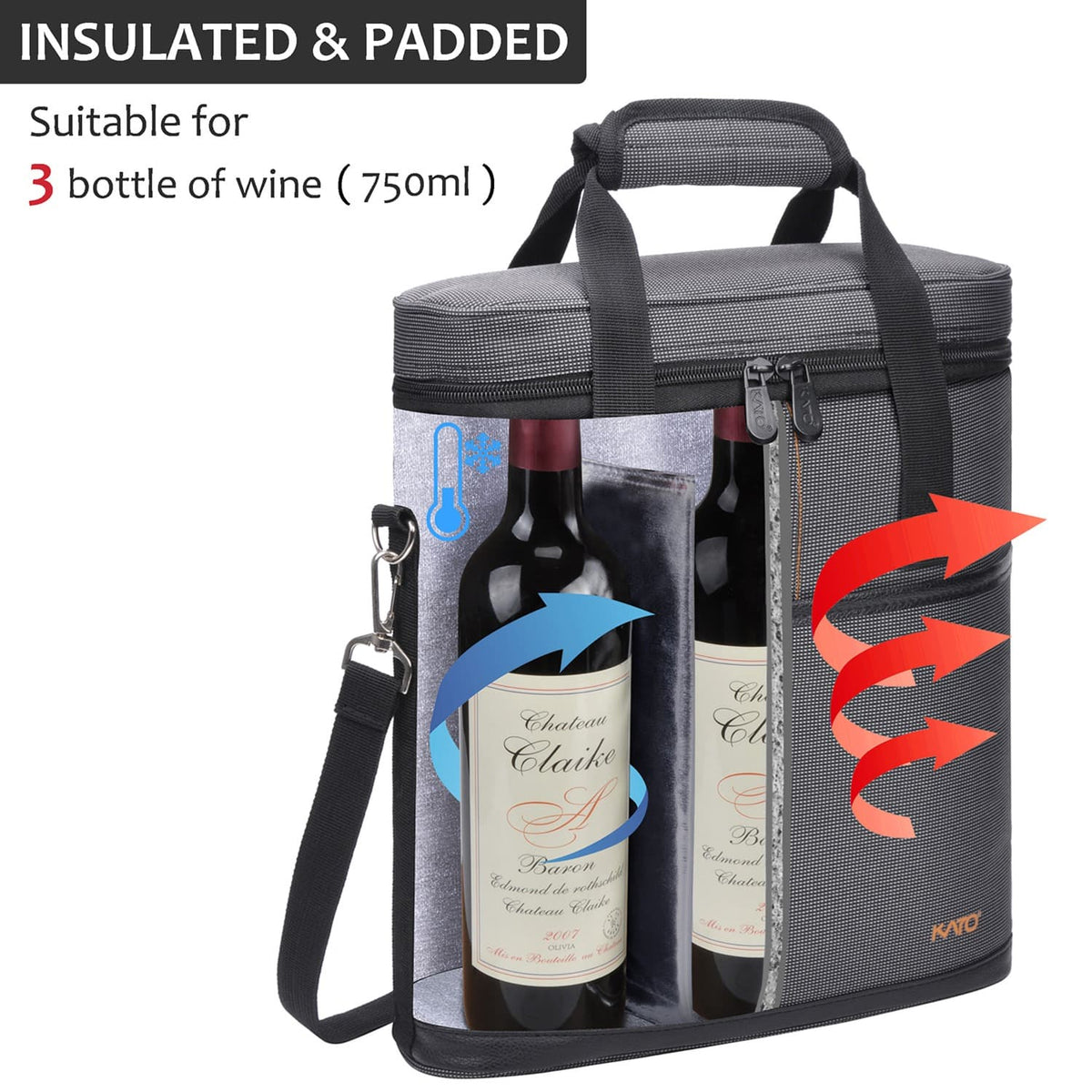 Tirrinia 3 Bottle Insulated Wine Tote Bag with Corkscrew