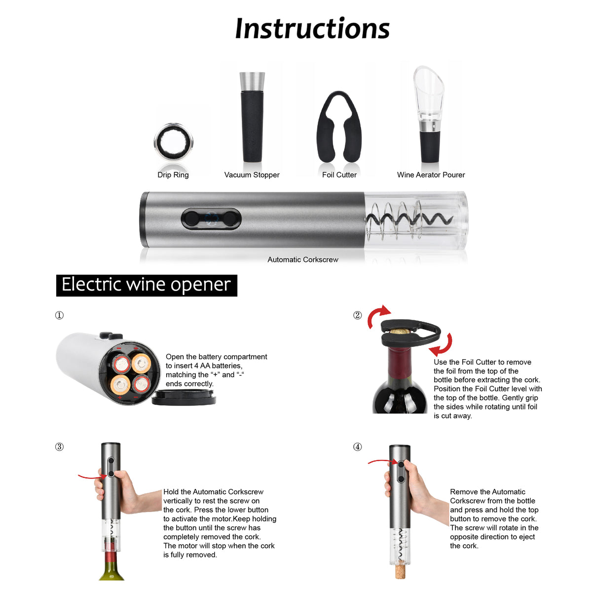 Kato by Tirrinia 6pcs Air Pressure Wine Opener for Family Party