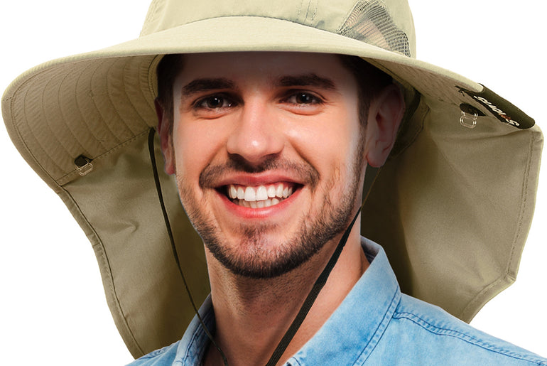 Tirrrinia Men's Wide Brim Sun Hat with Neck Flap