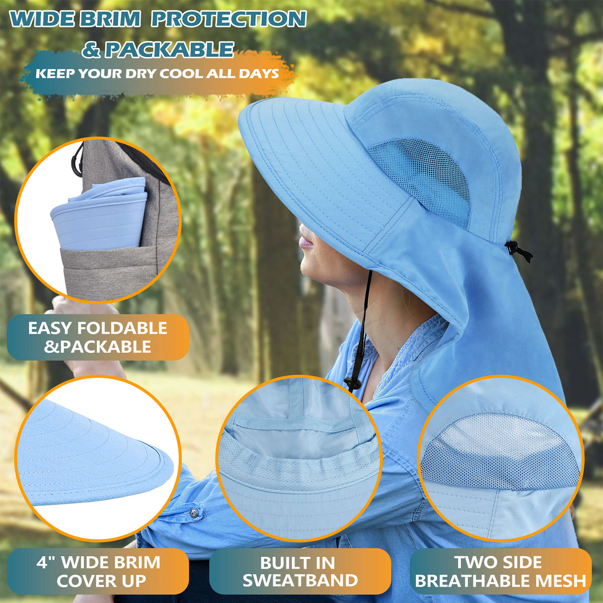 Solaris Unisex Outdoor Sun Protection Fishing Cap with Neck Flap Wide Brim Mesh Hat for Travel Camping Hiking Hunting close-u