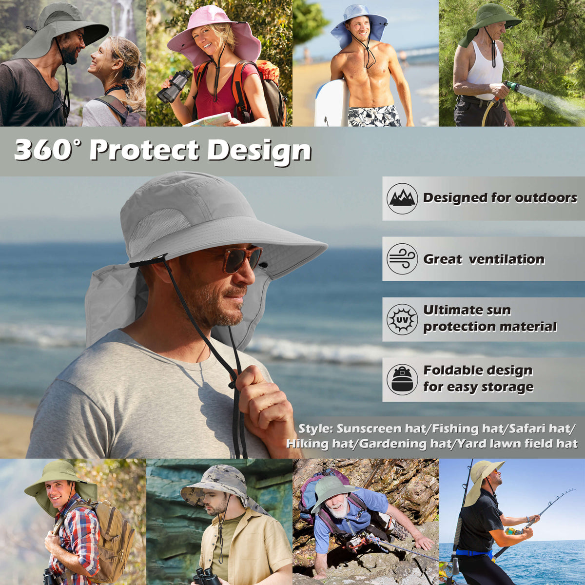 Solaris Unisex Outdoor Sun Protection Fishing Cap with Neck Flap Wide Brim Mesh Hat for Travel Camping Hiking Hunting newarri