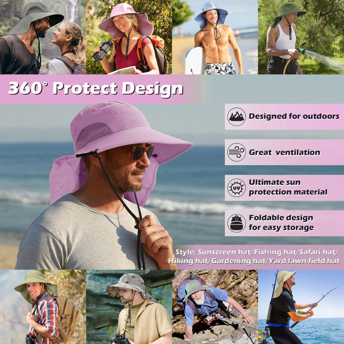 Solaris Unisex Outdoor Sun Protection Fishing Cap with Neck Flap Wide Brim Mesh Hat for Travel Camping Hiking Hunting newarri