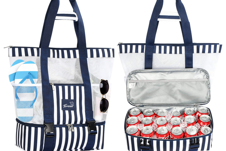 Tirrinia Mesh Beach Bag with Cooler Compartment, Extra Large Totes for Beach  Travel, Functional Fashion Beach Bag for Women