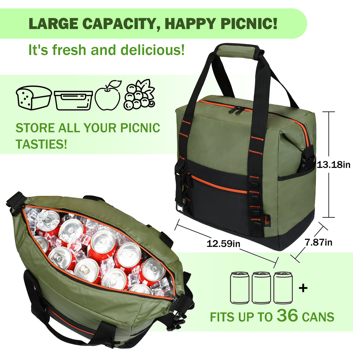 Tirrinia 36 Cans Insulated Soft Cooler Bag close-up detail
