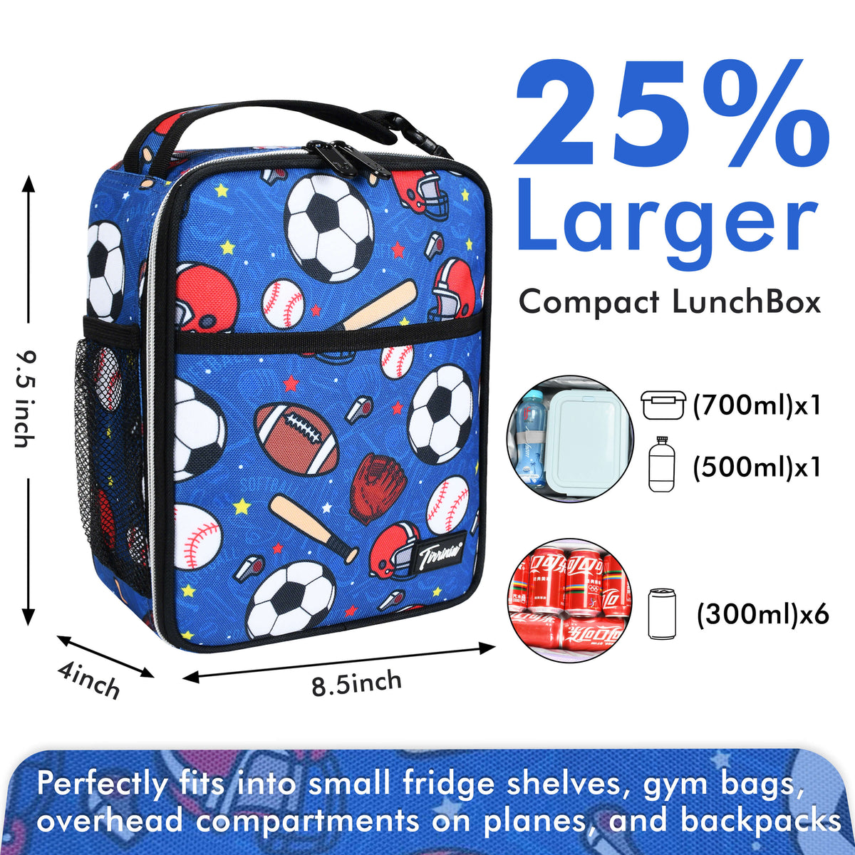 Tirrinia Sports-Themed Insulated Lunch Bag – Compact, Leakproof & Travel-Friendly
