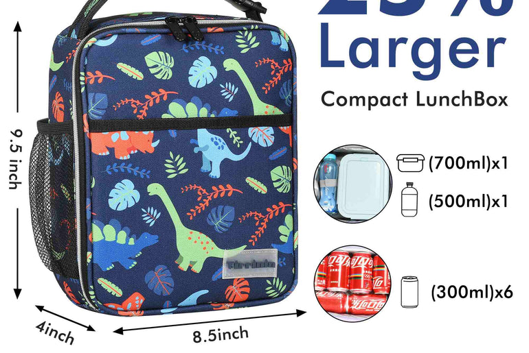 Tirrinia Kid's Blue Dino Lunch Bag front view