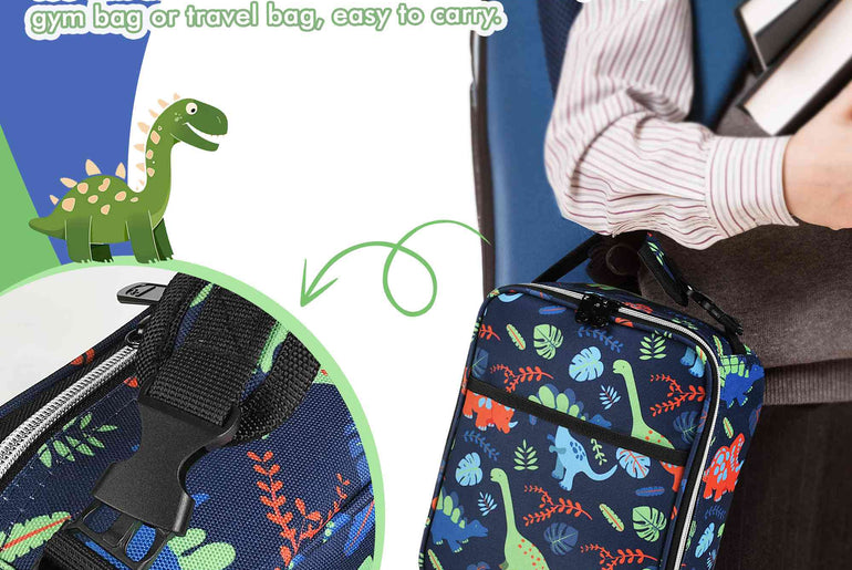 Tirrinia Kid's Blue Dino Lunch Bag back view