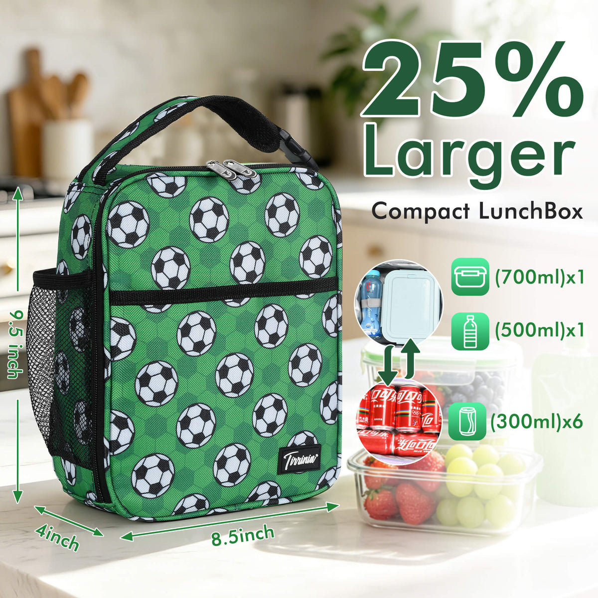 Tirrinia Sports-Themed Insulated Lunch Bag – Compact, Leakproof & Travel-Friendly