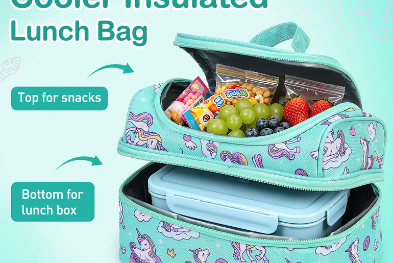 Tirrinia Kids Insulated Lunch Bag – Leak-Proof Double Decker Cooler Tote