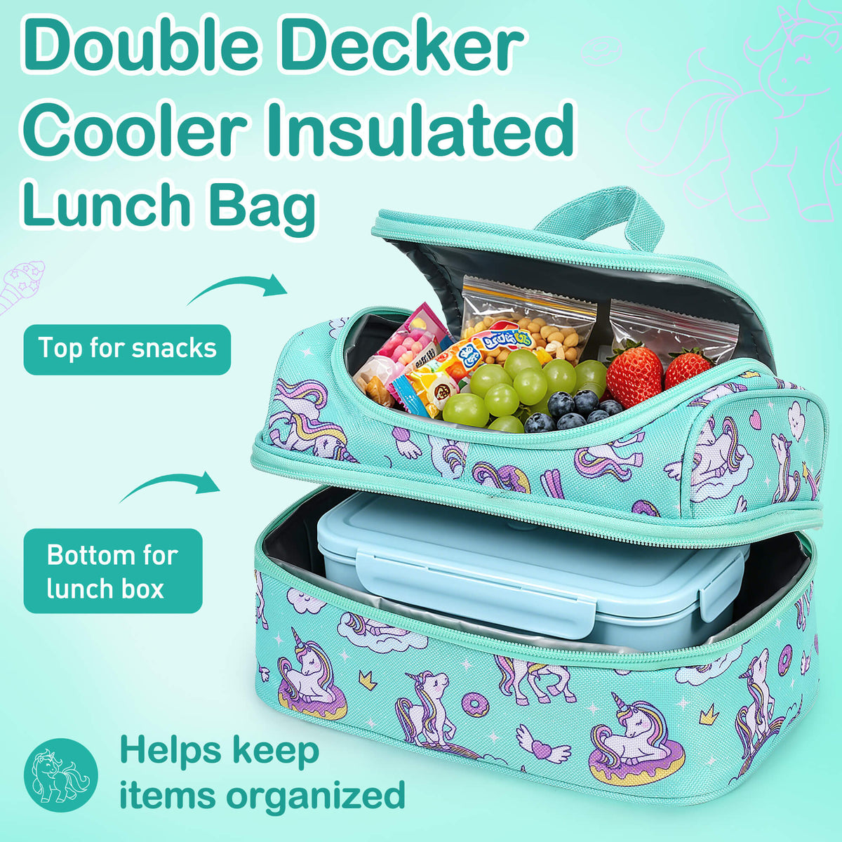 Tirrinia Kids Insulated Lunch Bag – Leak-Proof Double Decker Cooler Tote